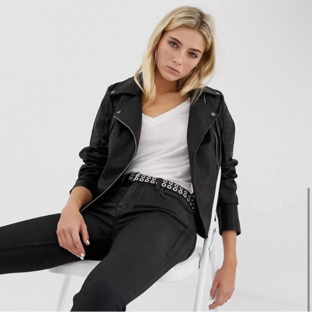 Noisy May Black Faux Leather Moto Jacket